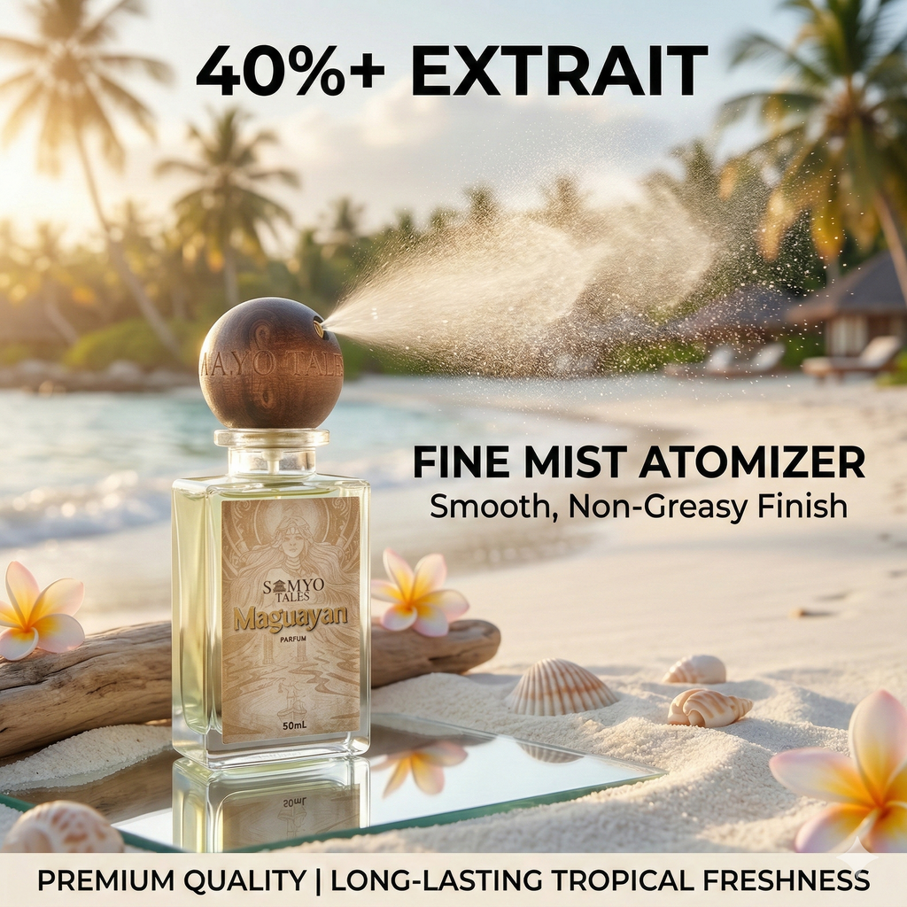 Perfume bottle with spray feature on a tropical beach background