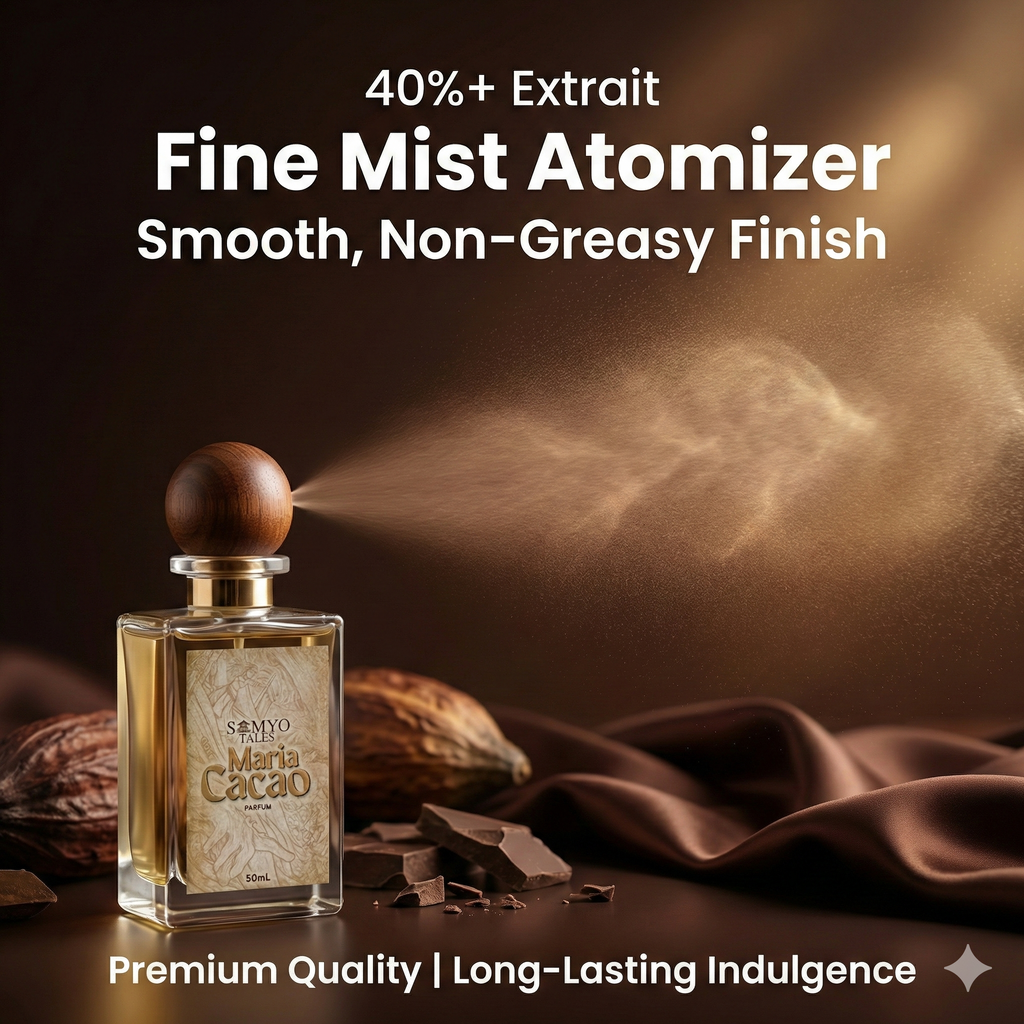 Perfume bottle with smoke effect and text about extract and finish