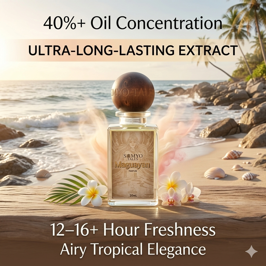 Perfume bottle on a beach with ocean and palm trees in the background