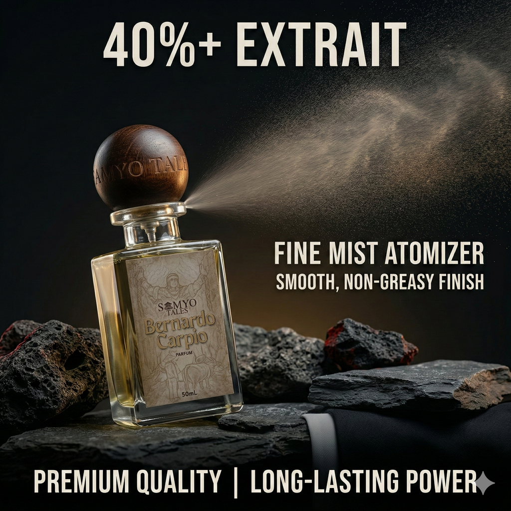 Perfume bottle with atomizer spray on rocks against a dark background
