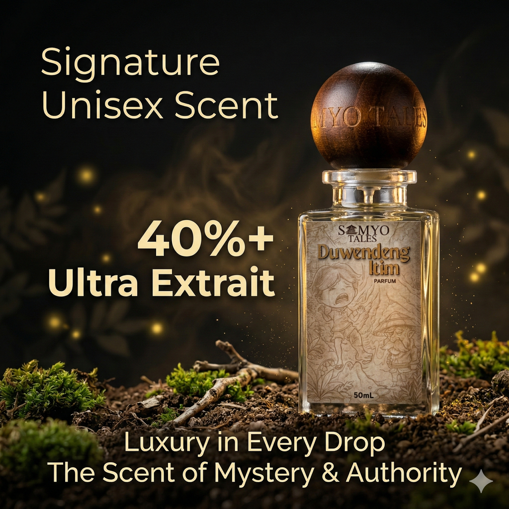 Perfume bottle with text highlighting 'Signature Unisex Scent' and '40%+ Ultra Extract' on a natural background.