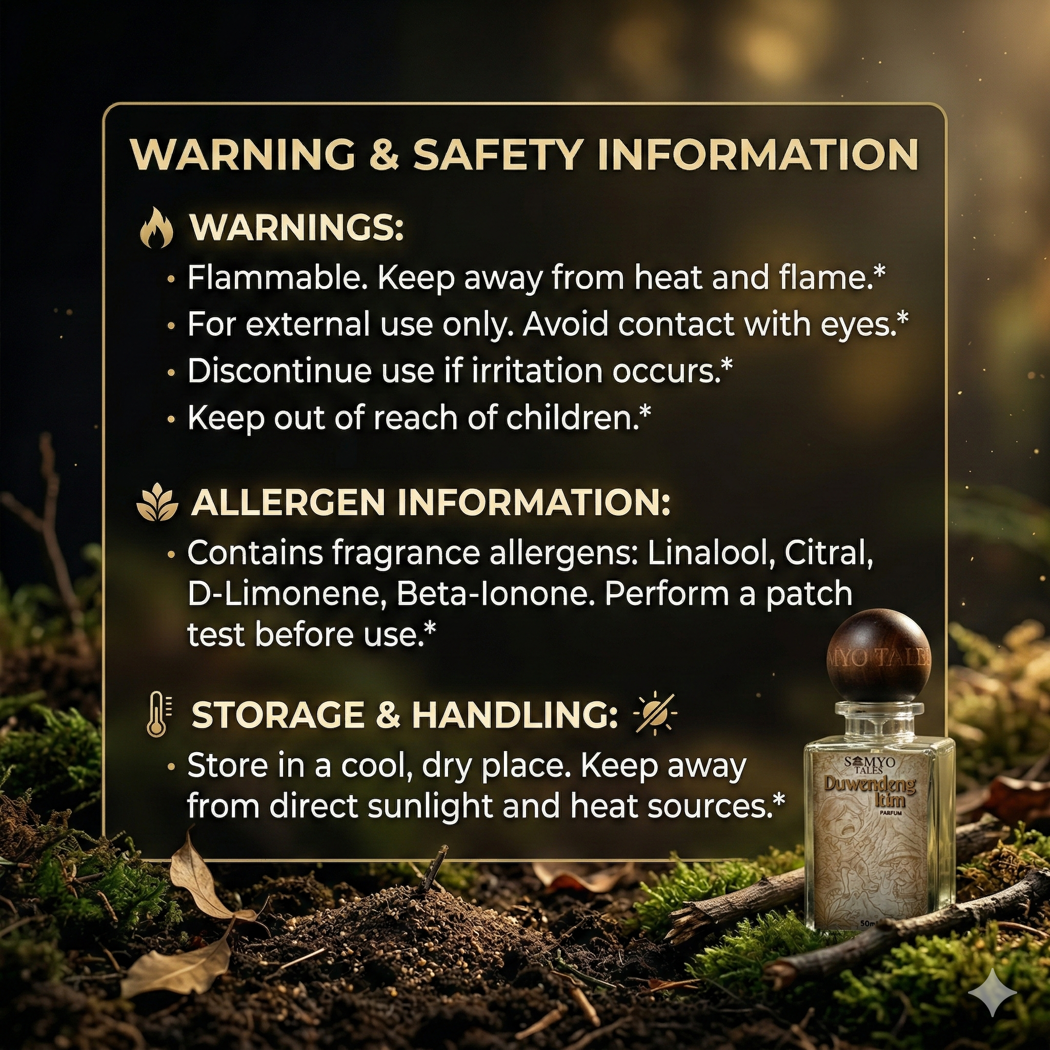 Warning and safety information sign with a bottle on a natural background